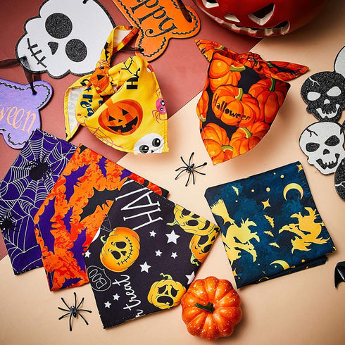 8 Pieces Halloween Dog Bandanas, Adjustable Pet Scarf for Halloween Holiday Costume, Spider Style