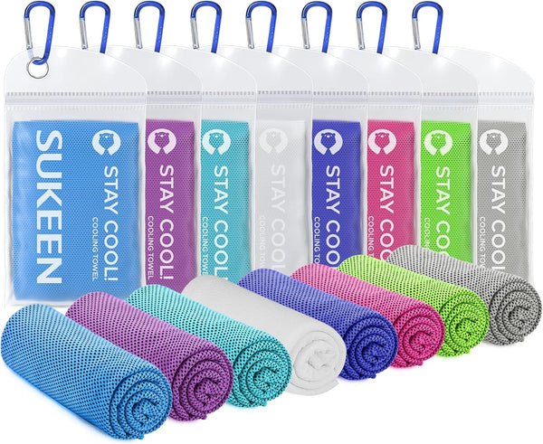 Sukeen 8 Pack Cooling Towel (40"x12"), Soft Breathable Microfiber Towel for Yoga, Sport, Gym, Camping