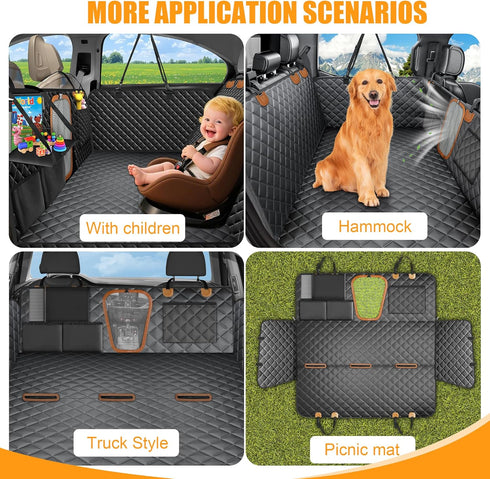 420 lbs Hard Bottom Dog Seat Cover, Dog Car Seat Cover for Back Seat with Tablet Holder and Foldable Food Tray