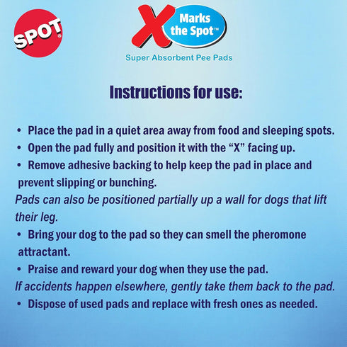 SPOT 22" 22", 30-Pack X Marks The Puppy Training Pads Extra Absorbent, Adhesive Strips, Pheromone-Enhanced Attractant