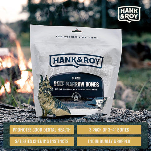 Hank & Roy All-Natural, Single-Ingredient Beef Marrow Bones for Dogs, Long Lasting, Engaging, High Collagen Bone Marrow