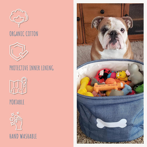Park Life Designs Dog Toy Storage - For All Pets, Including Cats, Puppies, and Kittens (Capri, Blue, White Bone)
