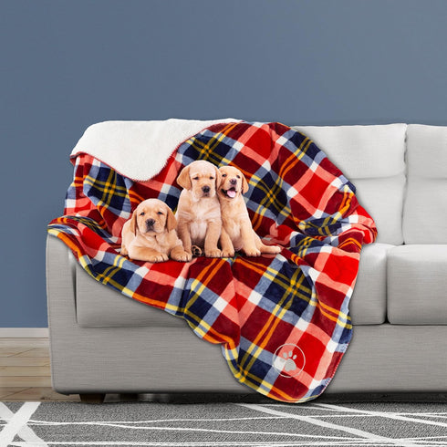 PETMAKER Waterproof Pet Blanket - 50x60 Reversible Plaid Dog Throw | Protects Couch, Car, Bed from Spills, Stains or Fur