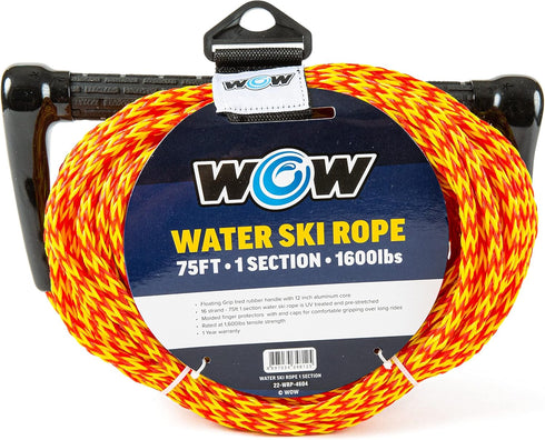 WOW Sports Water Ski Rope - 75 ft for Wakeboard, Wakesurf, & Water Skiers, UV Treated with Floating Handle