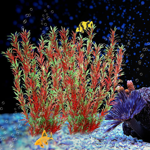 Large Aquarium Plastic Plants, Tall Aquarium Plants for Fish Tanks Decor, 21.26" Height (Red Green, 2pcs)