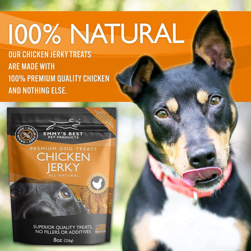 Emmy's 100% 8oz Best EBPP Chicken Jerky Dog Treats Made in USA - Natural Jerky Treats Made with Real Chicken - Grilled