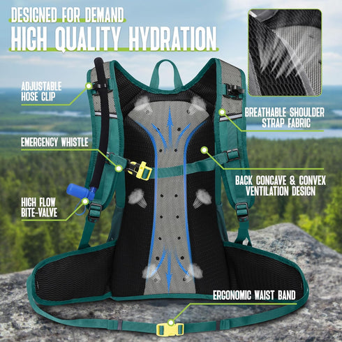 N NEVO RHINO Hydration Backpack, Insulated Hydropack with 3L Water Bladder for Hiking.
