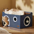 Bedsure Extra-Wide Cat House for Indoor Cats, Large Cat Cave with Fluffy Ball Hanging and Scratch Pad, Blue
