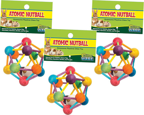 (3 Pack) Ware Manufacturing Wood Atomic Nut Ball Pet Toys for Small Pets - Large Size