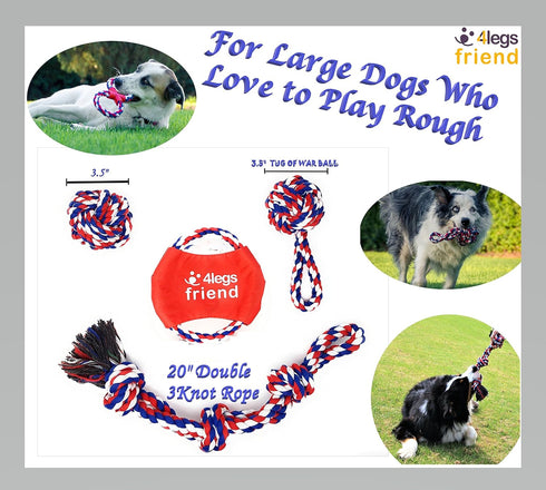 Dog Cotton Rope Toys Set for Medium and Large Dogs - Almost Indestructible, Washable Dental Floss, Tough Tug of