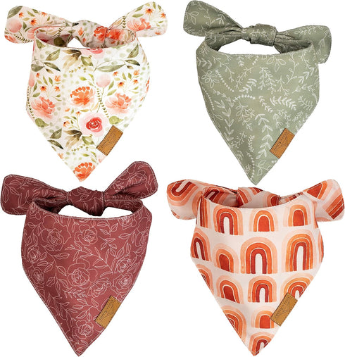 Remy+Roo Large Spring Bandanas - 4 Pack Rubi Set | Adjustable Polyester Fabric | Premium Durable Floral Dog Bandana