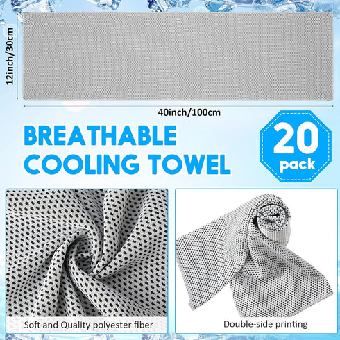 20 Pack 40'' 12'' Redbaker Cooling Towel for Neck and Face Hot Weather x Soft Breathable Chilly Ice Towel with Bag