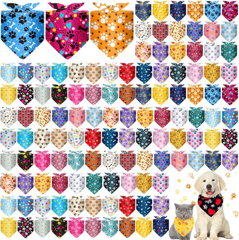 Reginary 120 Packs Dog Bandanas Bulk Dog Paw Scarf Adjustable Holiday Pet