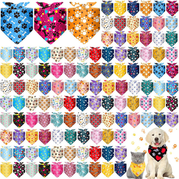 Reginary 120 Packs Dog Bandanas Bulk Dog Paw Scarf Adjustable Holiday Pet