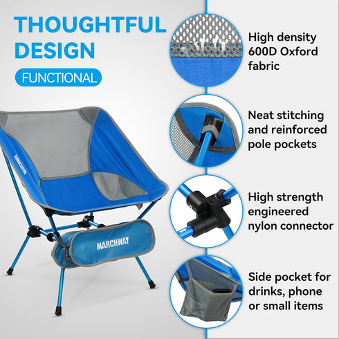 Backpacking MARCHWAY Ultralight Folding Camping Chair, Heavy Duty Portable Compact for Outdoor Camp, Travel, Beach