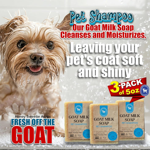 3 Pack 5 oz (3 Count) Honey Sweetie Acres All-Natural Pet Shampoo Bar with Fresh Goat Milk - Moisturizing Relief