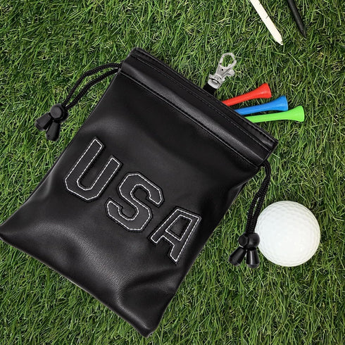 Golf Valuables Pouch, Leather Golf Tee Bag with Drawstrings, Golf Ball Bag for Men and Women