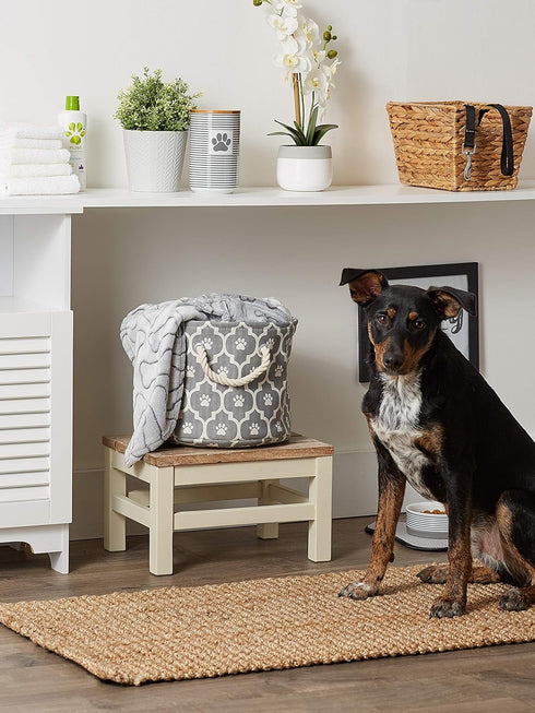Bone Dry Pet Storage Collection, Lattice Paw Print, Gray, Small Round Storage Container