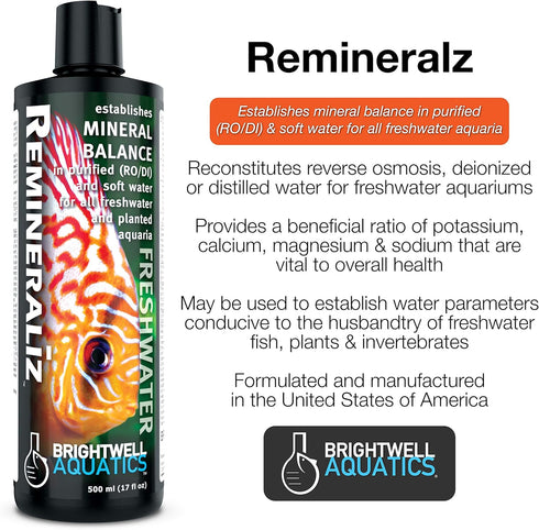 Brightwell Aquatics Remineraliz - Adds Minerals to Distilled Water for Freshwater Aquarium Use 250-ml