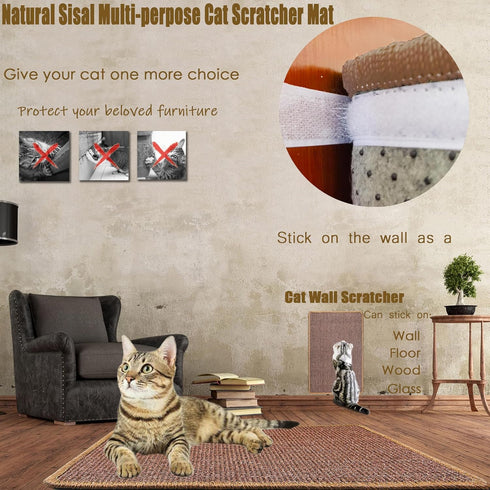 Cat Scratching Mat, 23.6 x 15.7inch Sisal Cat Scratchers for Indoor Cats, Horizontal Scratcher (Dark Brown)