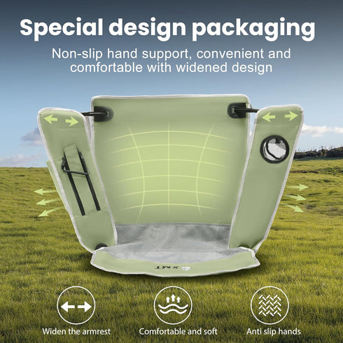 XMT Portable Outdoor Folding Chair with Cup Holder & Cooler Bag - Breathable Mesh, Wide Armrests, Ergonomic Design
