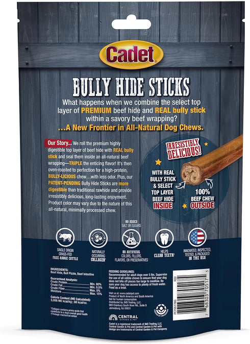 5 Count Cadet Bully Hide Sticks for Small Dogs, All-Natural Beef Pizzle, Limited-Ingredient Long-Lasting Dog Chews