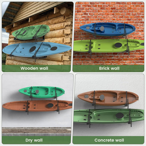 GanFindX Foldable Heavy-Duty Kayak Wall Rack, 9.5-13.8" Storage Hanger with Plastic Buckle Straps