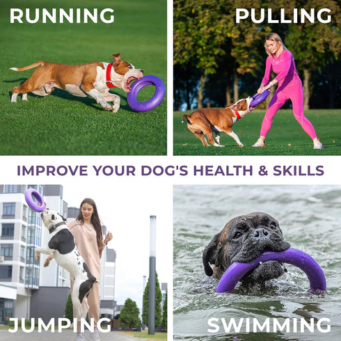 COLLAR Puller Outdoor Dog Ring Toys - Fetch & Tug of War Toy for Small, Medium, Large Dogs - Soft Dog Frisbee