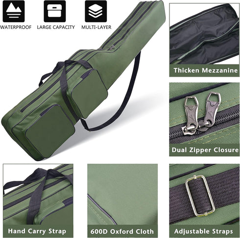 Portable Fishing Rod Case, 4.27ft Waterproof Fishing Pole Carrier Bag, Large Capacity Storage for Travel
