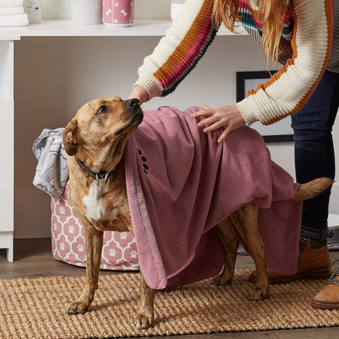 Bone Dry Pet Grooming Towel Collection - Absorbent Microfiber X-Large, 41x23.5", Embroidered Rose