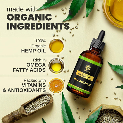 Billion Pets - Hemp Oil for Dogs and Cats - Helps with Anxiety, Pain, Stress, Sleep, Arthritis, Seizures Relief - Hip
