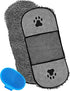 2 Pcs Microfiber Dog Towels for Drying, Includes Silicone Pet Brush, Pet Towels for Dogs