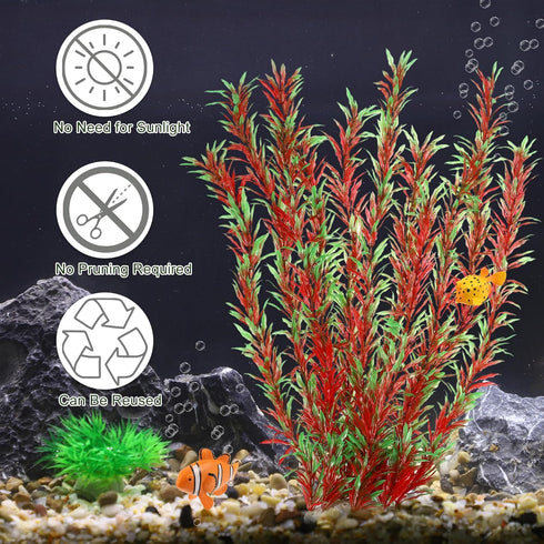 Large Aquarium Plastic Plants, Tall Aquarium Plants for Fish Tanks Decor, 21.26" Height (Red Green, 2pcs)