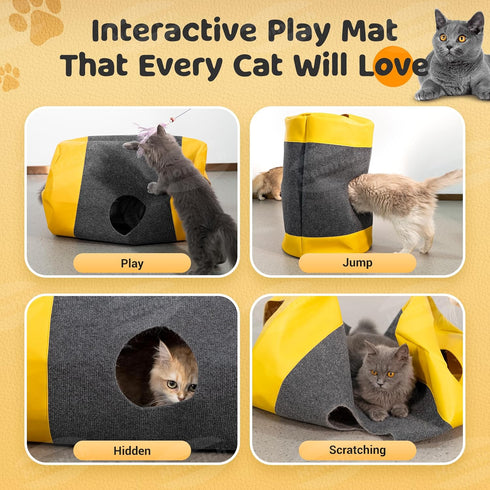 Homrich Multifunctional Collapsible Cat Play Bag, Indoor Cat Tunnel Activity Center Mat, Durable Rug for Hide and Seek