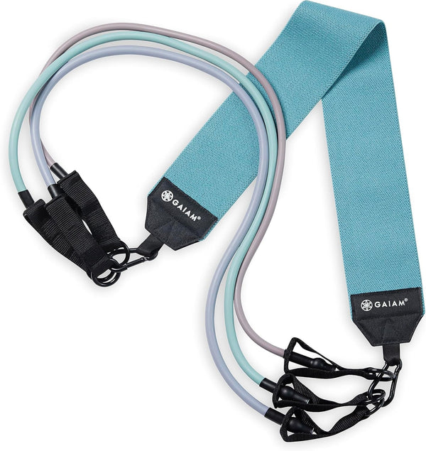 Gaiam Squat Band & Hip Trainer Set, Fabric Resistance Band with 3 Adjustable Tubes, Home Gym Equipment