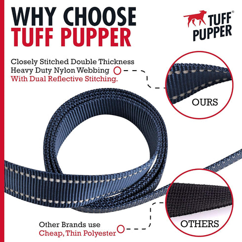 Tuff Pupper Heavy Duty Double Handle Dog Leash, Twist Locking Carabiner Clip, Reflective for Safe Night Walks