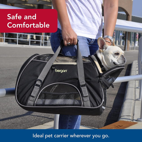Coastal Pet Bergan Comfort Carrier, Safe Comfortable Dog & Cat Travel Carrier, Airline Friendly Soft Pet Carrier (Black