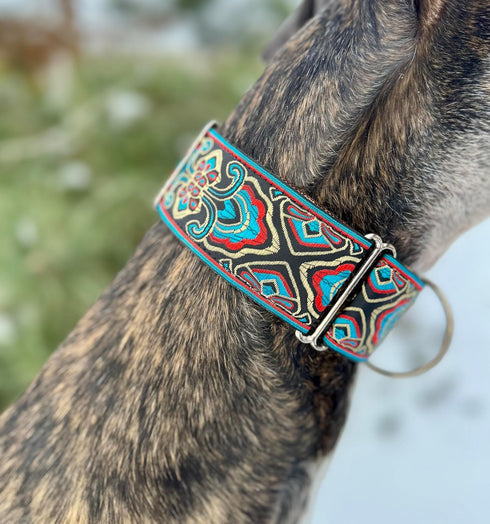 Martingale Dog Collar and Leash Set for Greyhound Saluki Whippet and Similar Breeds, 2" Wide (14"-18" and Leash Set)