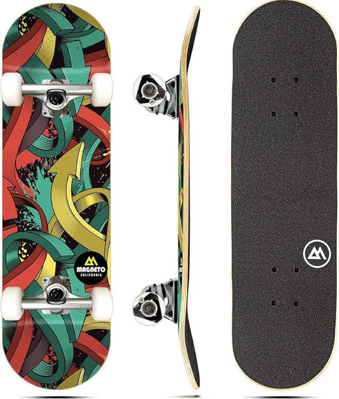 Magneto Complete Skateboard | Maple Wood | ABEC 5 Bearings | Double Kick Concave Deck | Kids Skateboard Cruiser