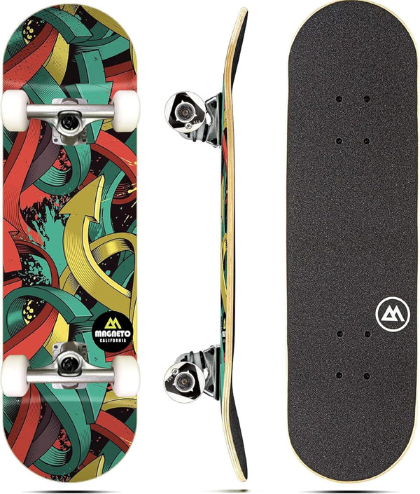 Magneto Complete Skateboard | Maple Wood | ABEC 5 Bearings | Double Kick Concave Deck | Kids Skateboard Cruiser