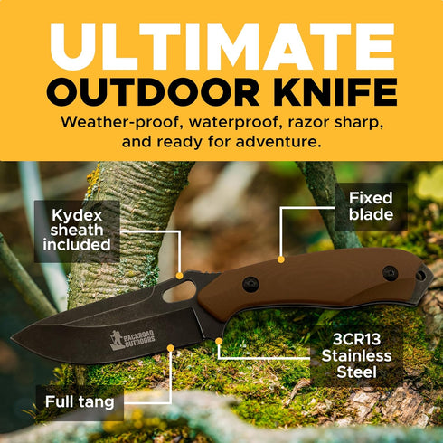 Fixed Knife with Sheath, 3CR13 Stainless Steel Blade, 8 Inches for Hunting, Fishing, Hiking, Camping