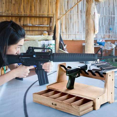 6 Hantoptik Wood Handgun Pistol Rack with U-shaped Slots Stand Display Holder for Gun Safe, Gun Rack Storage Organizer