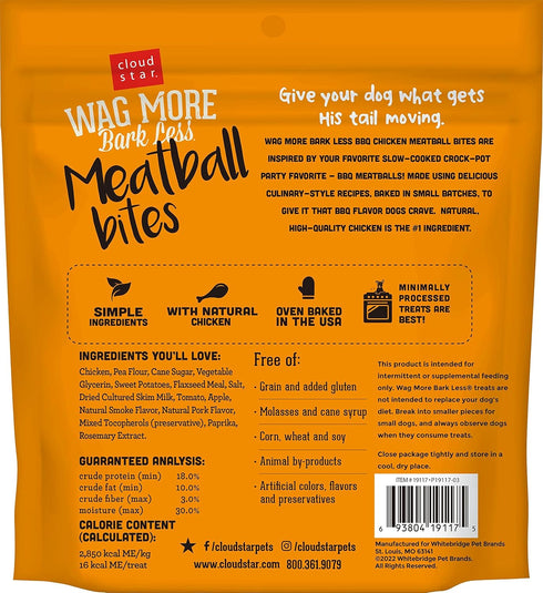 Cloud Star Wag More Bark Less Meatballs – Soft Grain Free Real Natural Chicken Dog Treats, Chicken 14 oz.