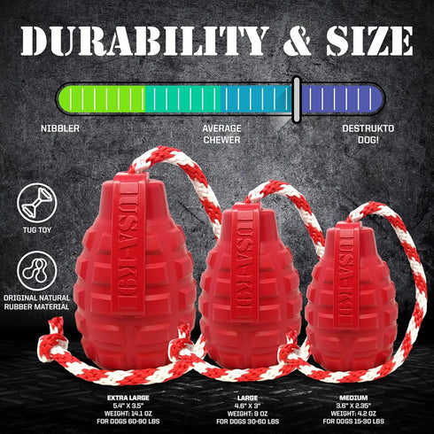 SodaPup USA-K9 Grenade – Durable Dog Tug Toy, Chew Toy & Treat Dispenser Made in USA from Non-Toxic Natural Rubber