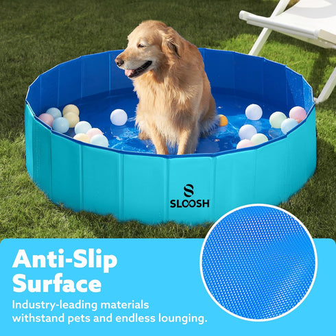 Swimming 48" 12") SLOOSH Foldable Dog Kiddie Pool - Portable Hard Plastic Doggie Pool, Anti-Slip Collapsible Pets Bath