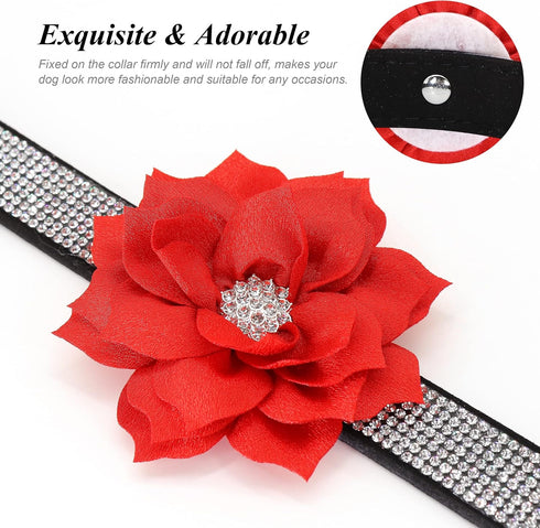 Pet Artist Girl Rhinestone Suede Dog Collar for Small Dogs, Soft Flower Collar, Bling Set, Neck 10-12", Leash 4ft