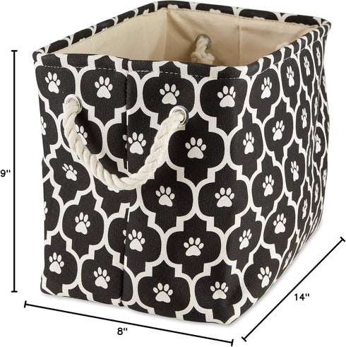Bone Dry Small Rectangle Pet Storage Collection, Lattice Paw Print, Black