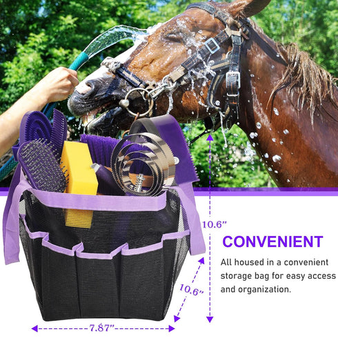 11 Horse Grooming Kit - Piece Bathing Supplies with Organize Bag, Full Body Kit Including Sweat Scraper, Bath Sponge