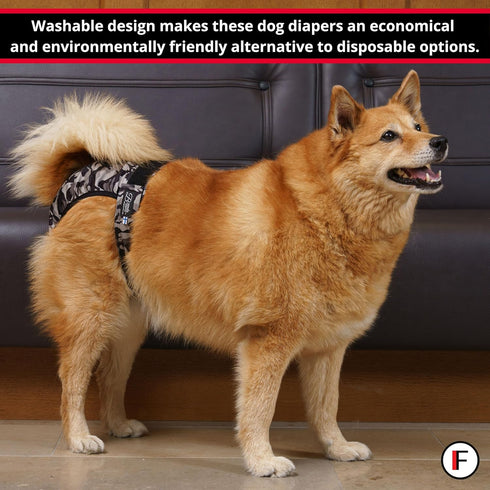 FINNERO Brenda Reusable Dog Diaper, Leak-Proof, Adjustable, Heat & Incontinence Protection, XL Camo