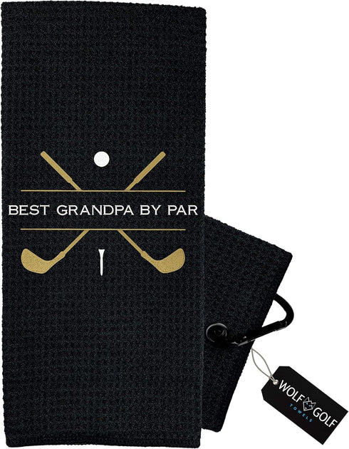 Wolf Golf Towels, Best Grandpa by Par Golf Towel, Embroidered Funny Golf Accessories for Men